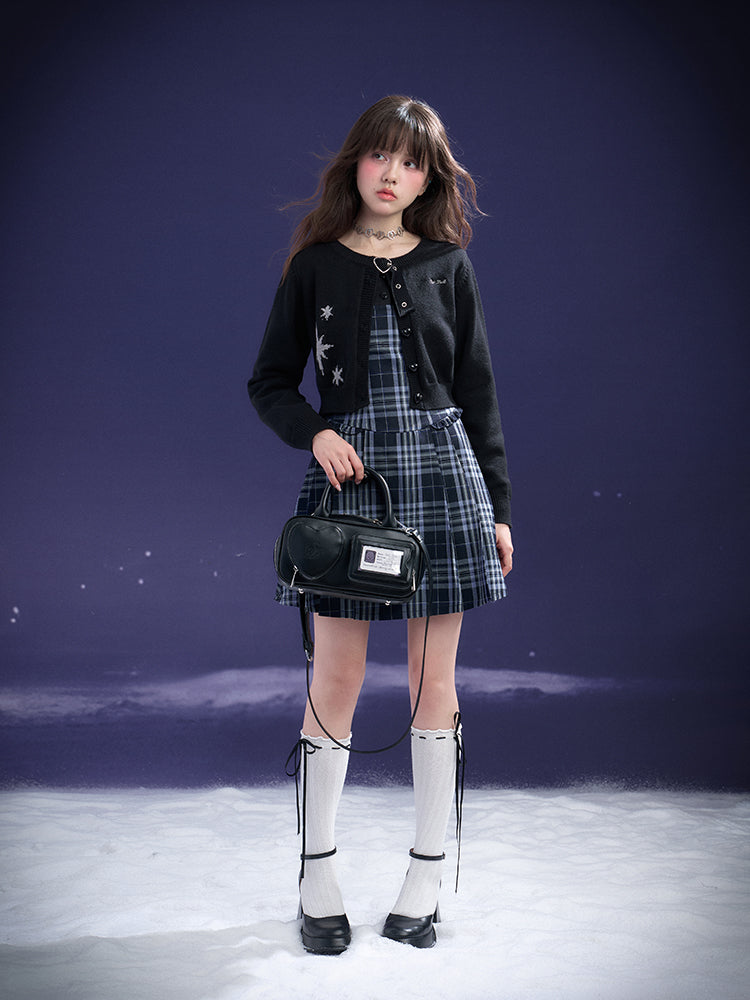 Peter Pan Collar Plaid Faux Layered Pleated Dress