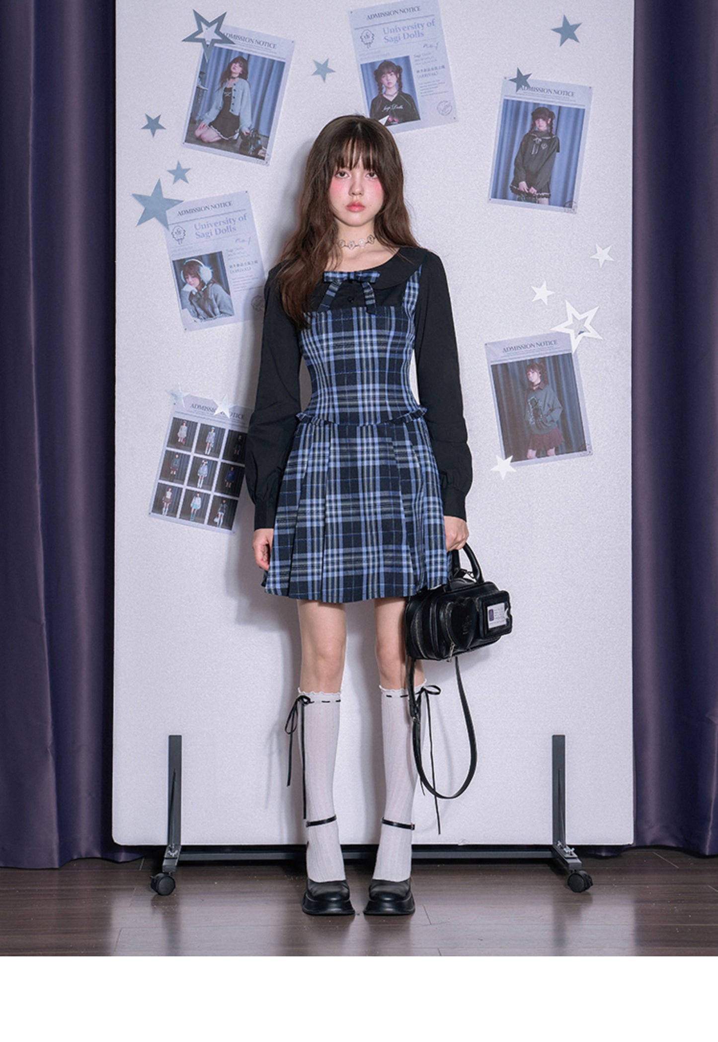Peter Pan Collar Plaid Faux Layered Pleated Dress