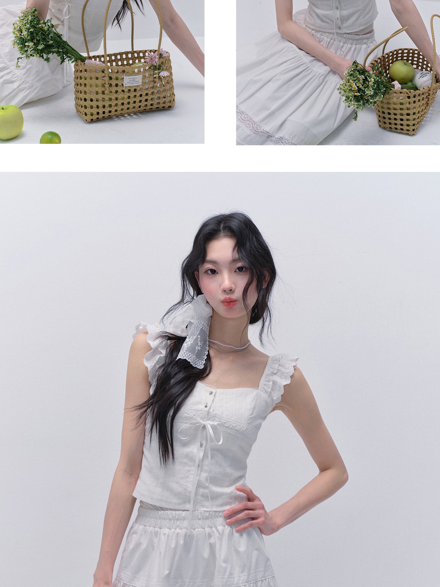 Cotton Lace Sleeveless Button-Up Top And Matching Skirt