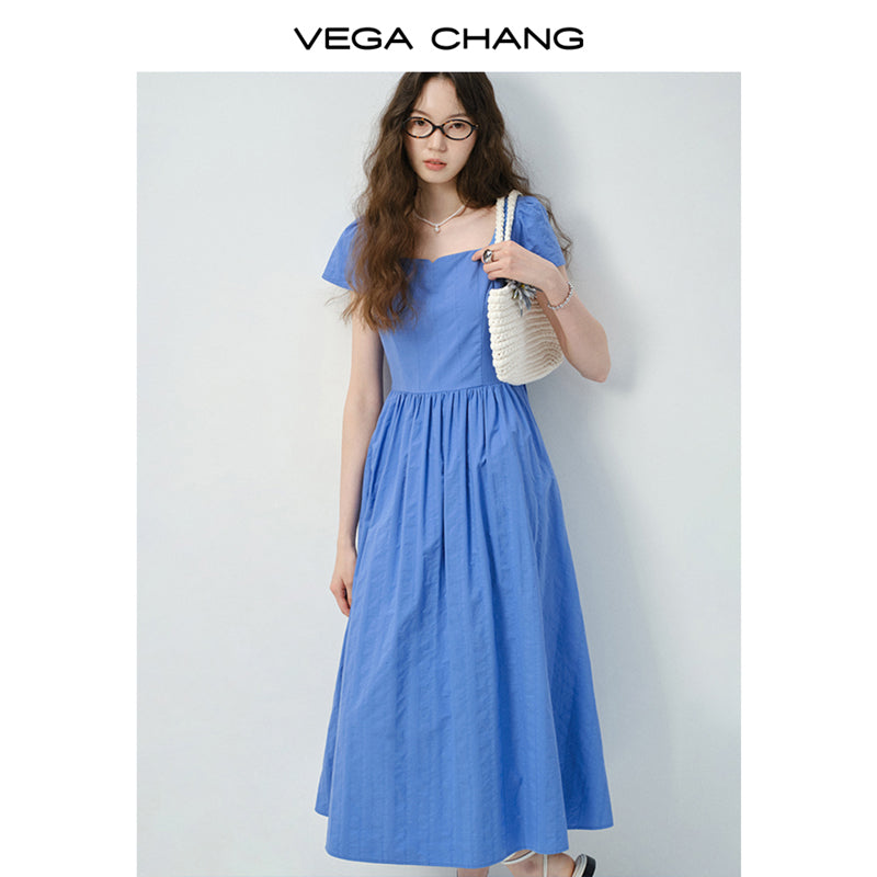 Puff-Sleeve Square Neck Cotton Dress
