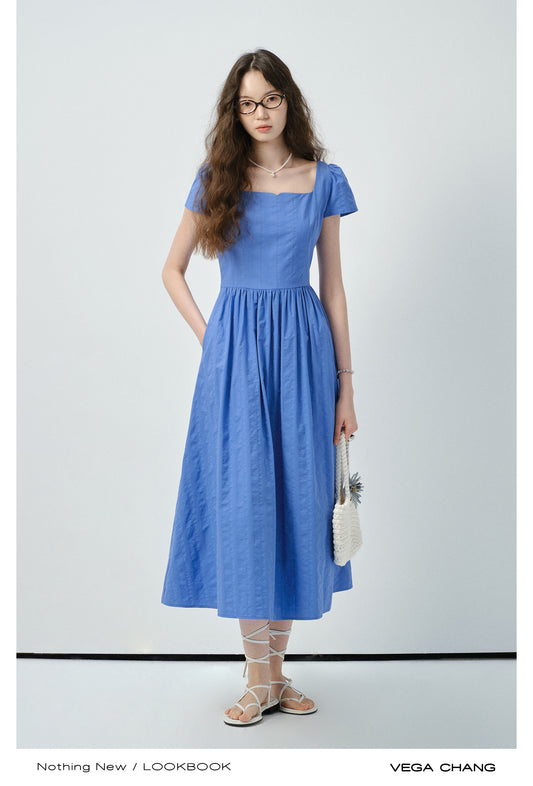 Puff-Sleeve Square Neck Cotton Dress