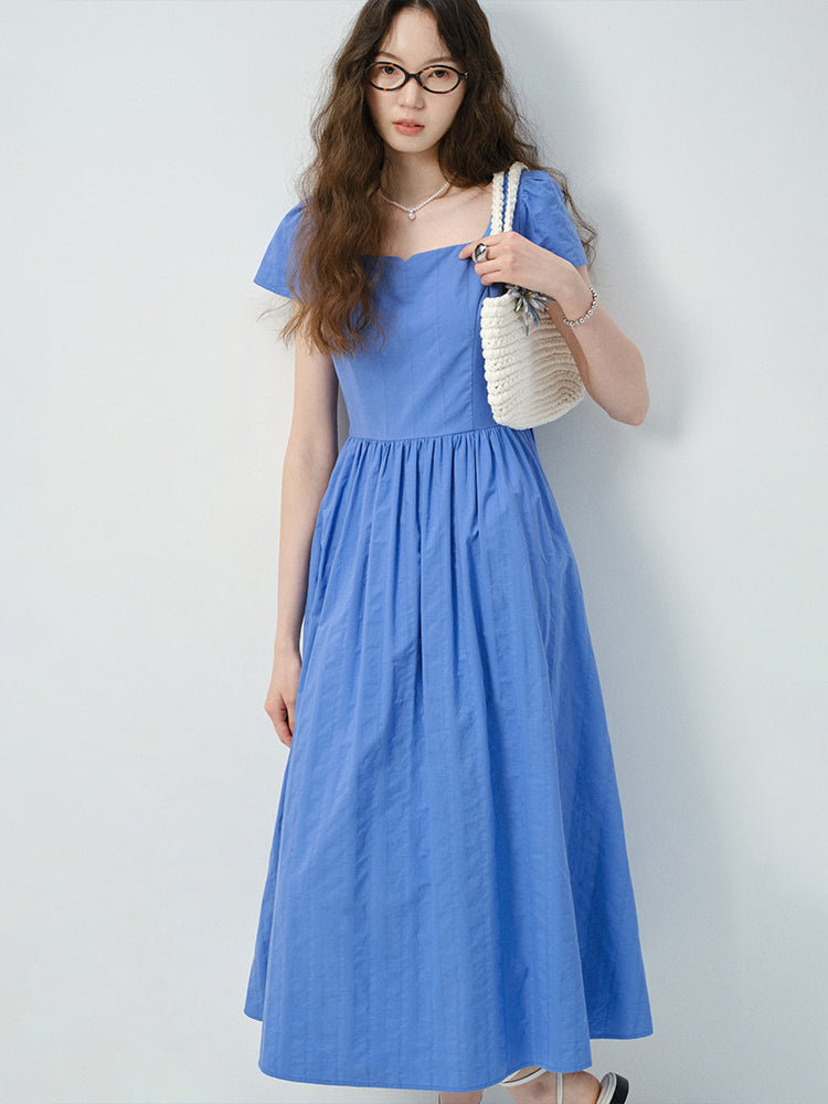 Puff-Sleeve Square Neck Cotton Dress