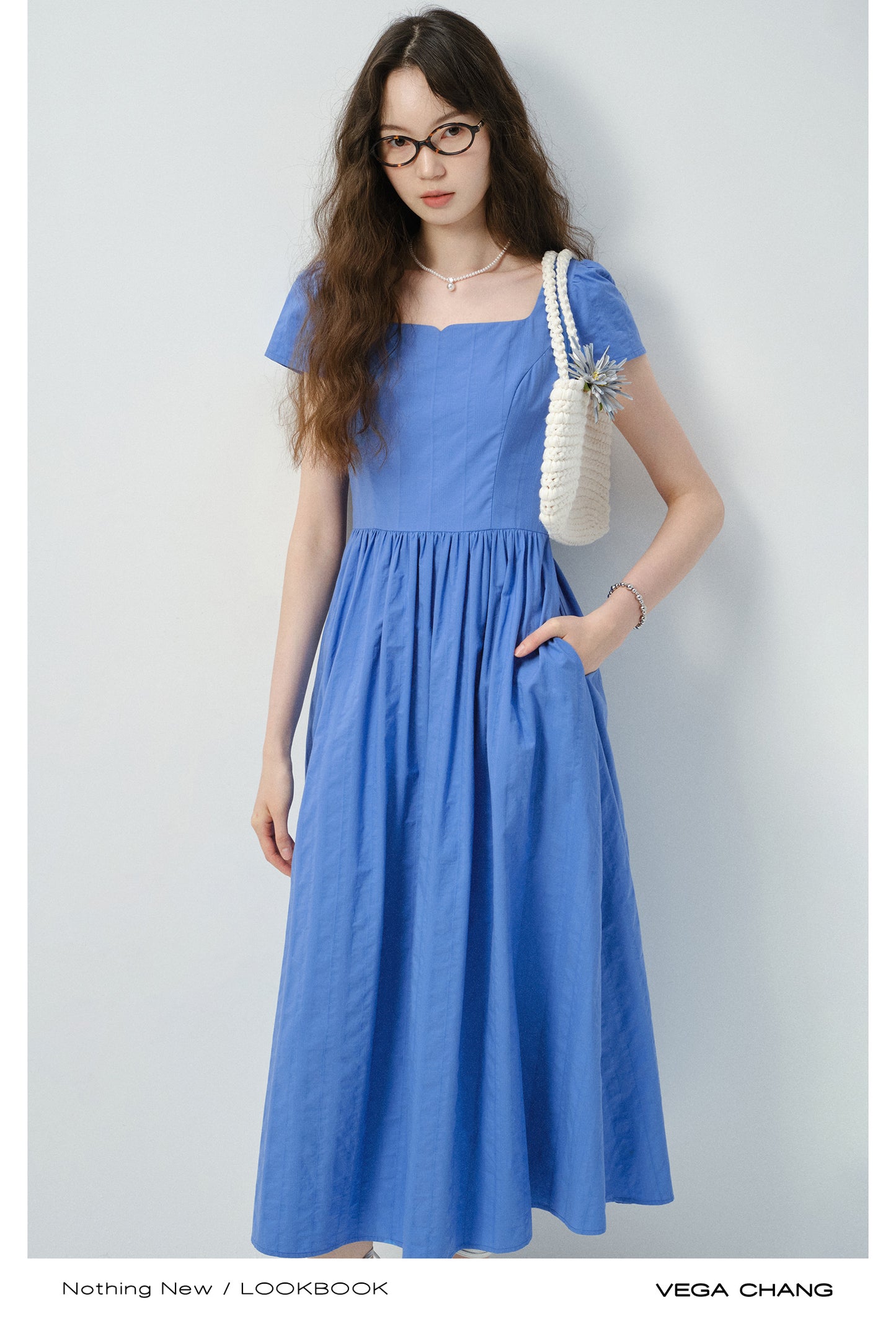 Puff-Sleeve Square Neck Cotton Dress