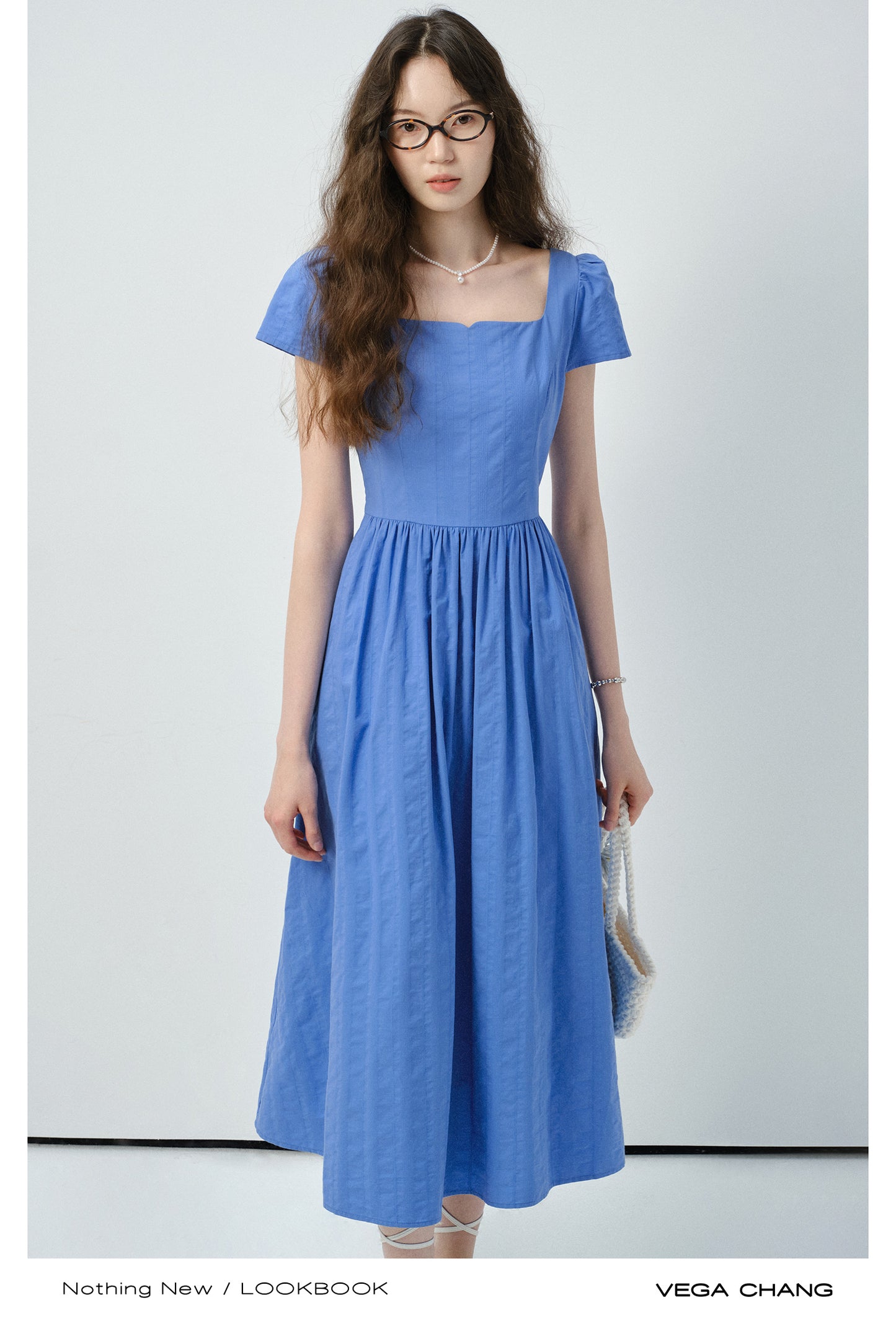 Puff-Sleeve Square Neck Cotton Dress