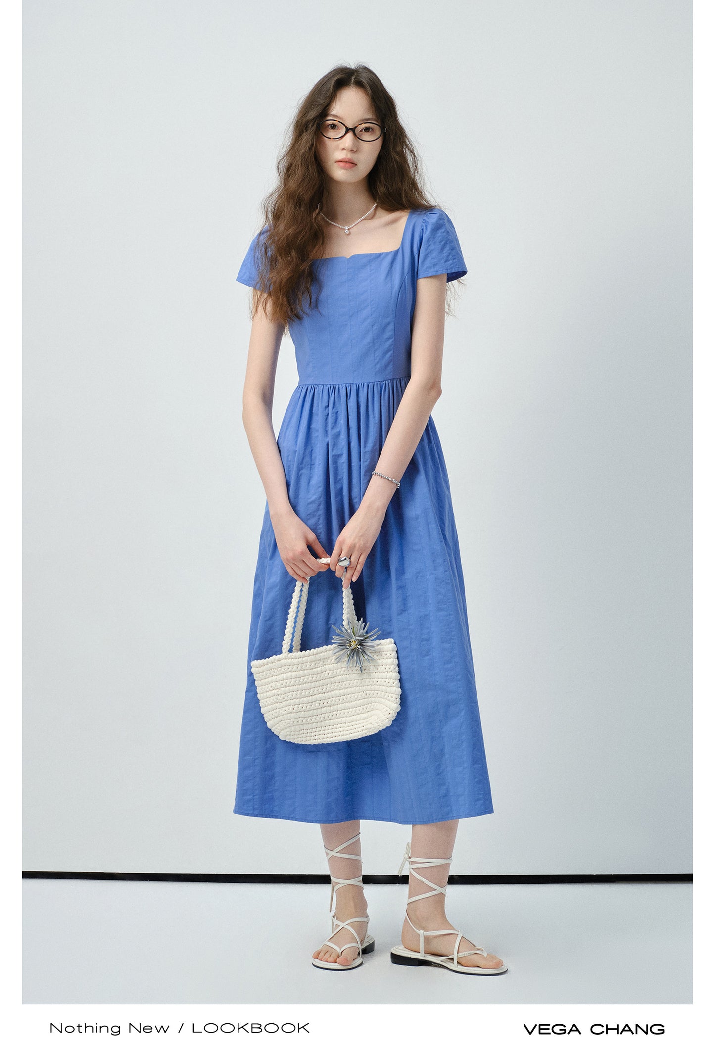 Puff-Sleeve Square Neck Cotton Dress