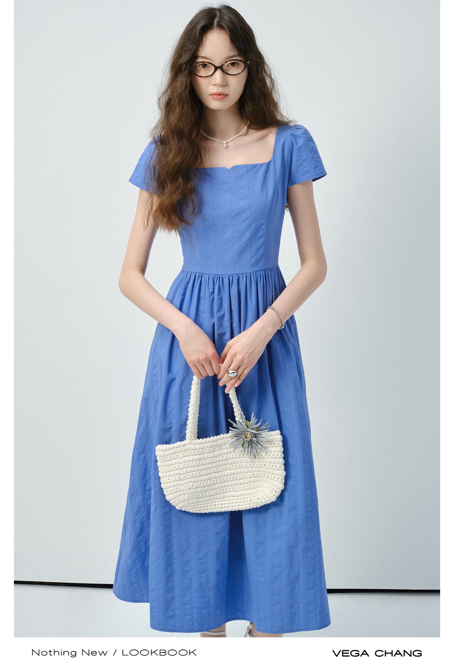 Puff-Sleeve Square Neck Cotton Dress