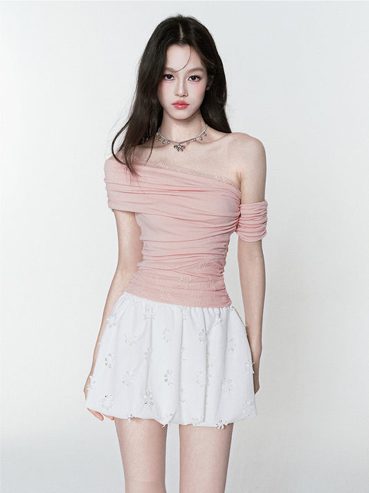 Asymmetric Ruched Off-Shoulder Top