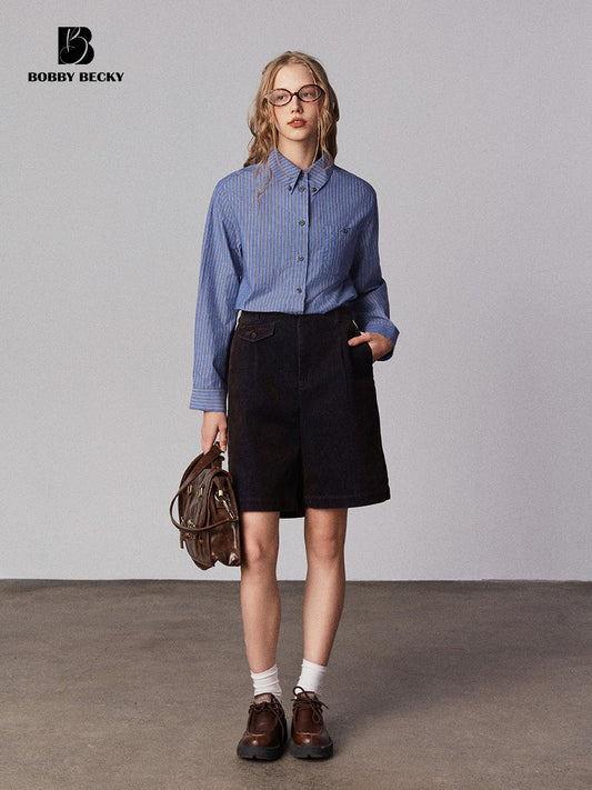 Cotton Striped Button-Down Shirt With Embroidered Back