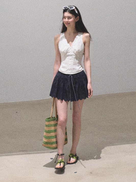 Sleeveless V-Neck Cotton Blouse