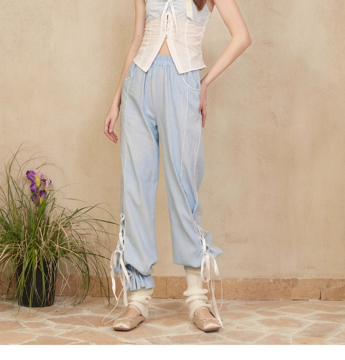 Ballet-Inspired Lace-Up Pants With Drawstring