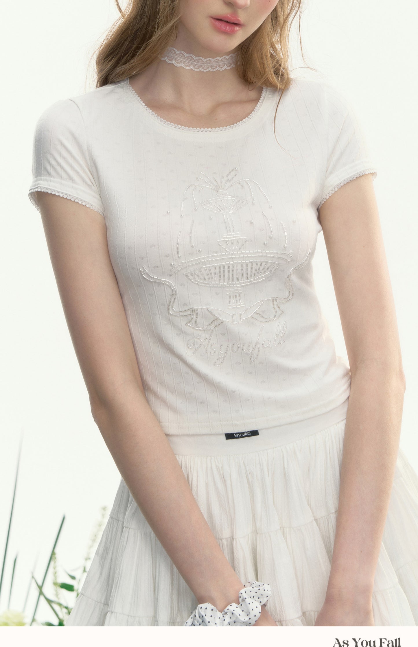 One-Tone Beaded Striped Baby Tee