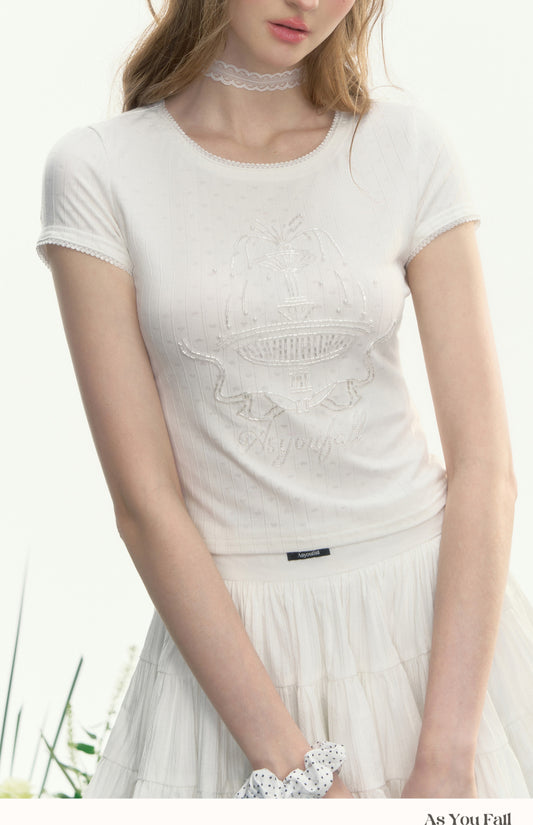 One-Tone Beaded Striped Baby Tee