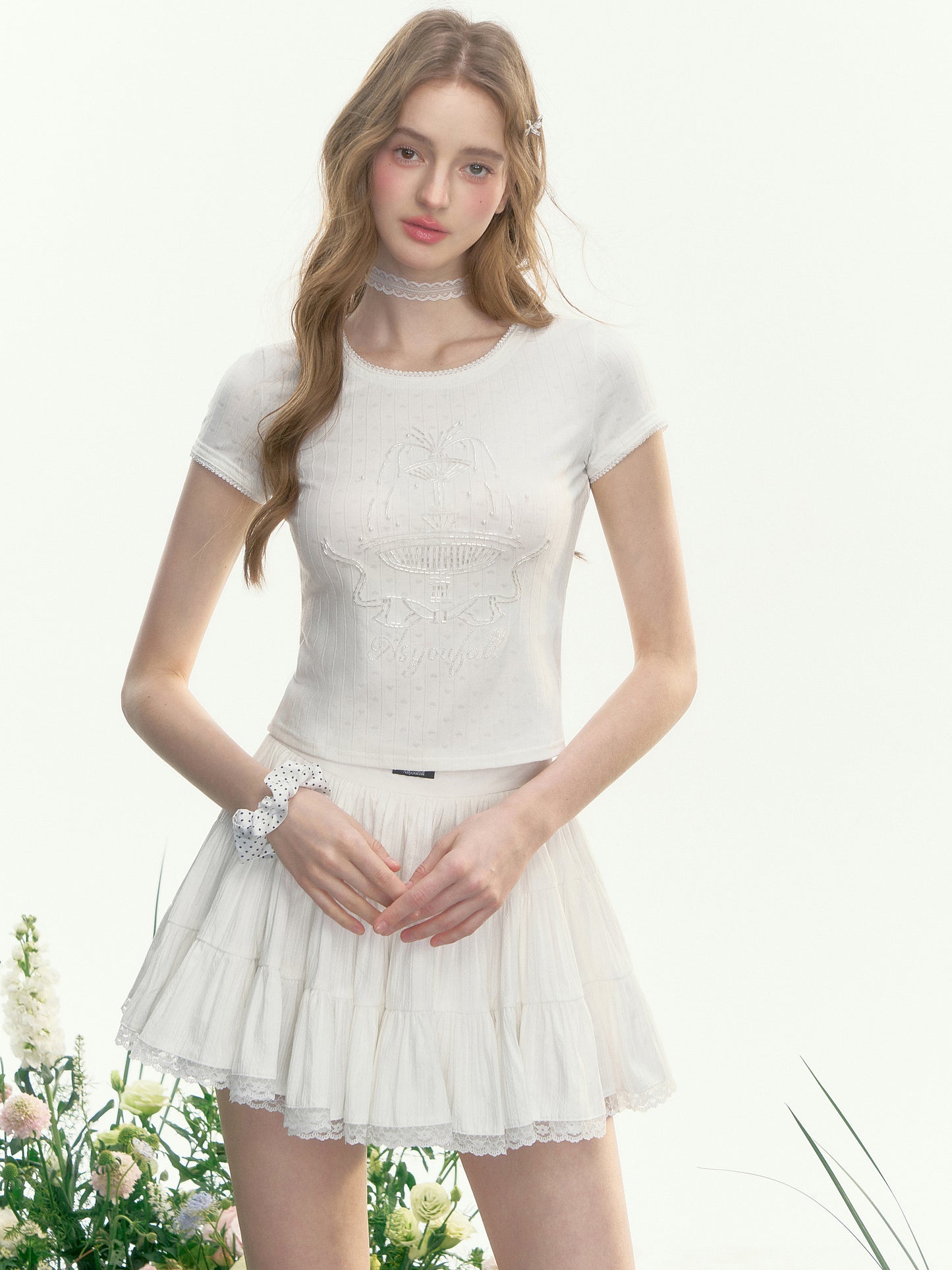 One-Tone Beaded Striped Baby Tee