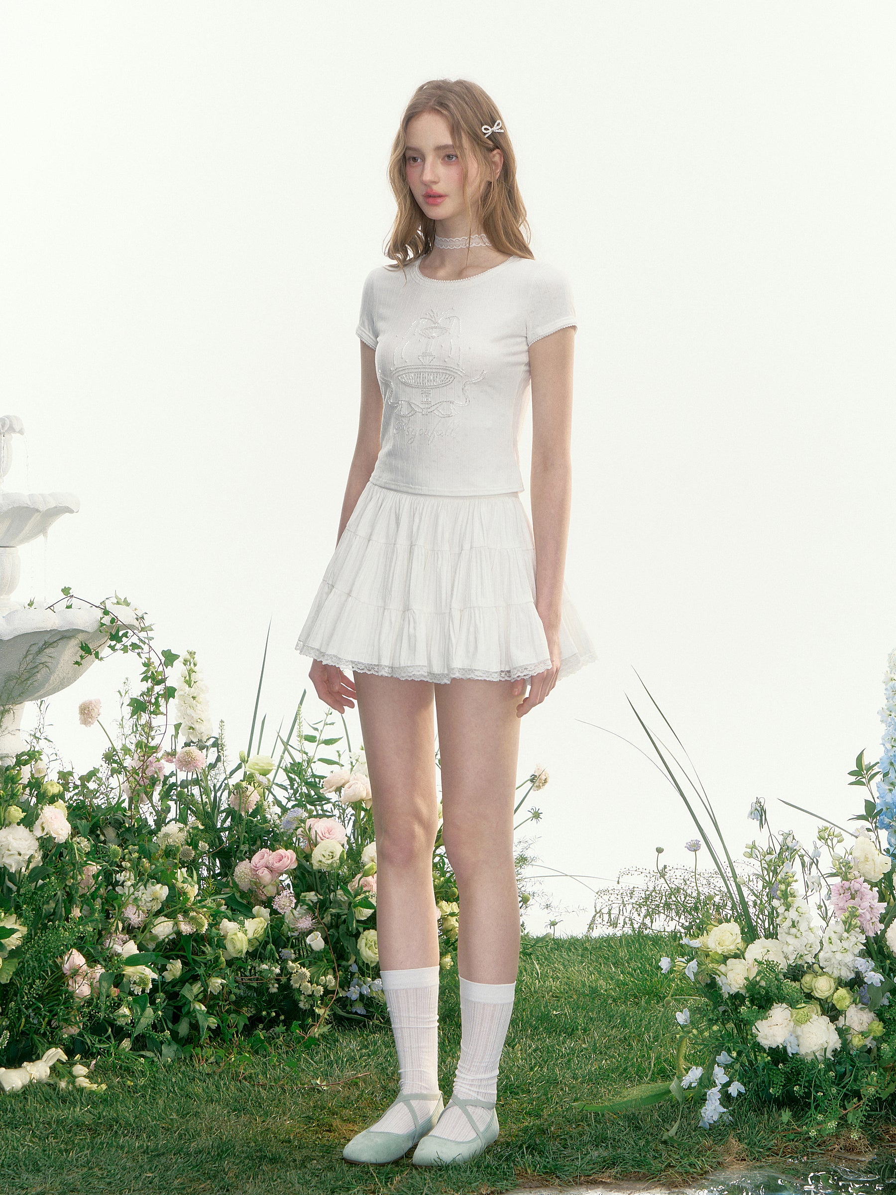 One-Tone Beaded Striped Baby Tee