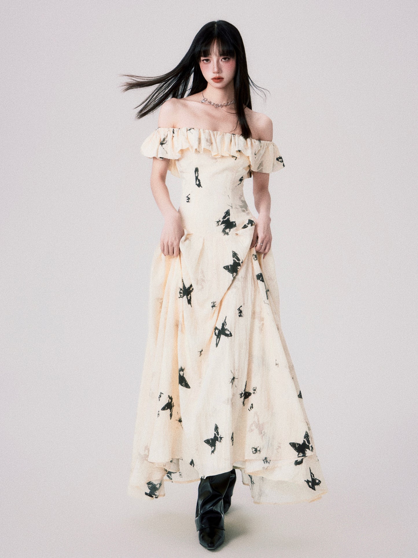 Two-Way Shoulder Butterfly Dress In Two Lengths