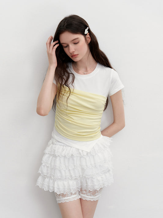 Ruched Tube Top Detail Faux-Layered T-Shirt