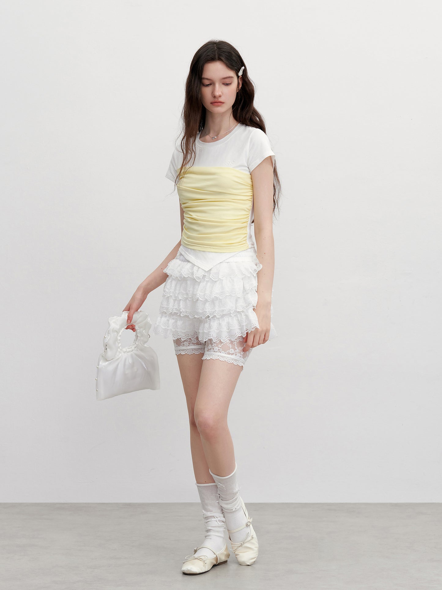 Ruched Tube Top Detail Faux-Layered T-Shirt