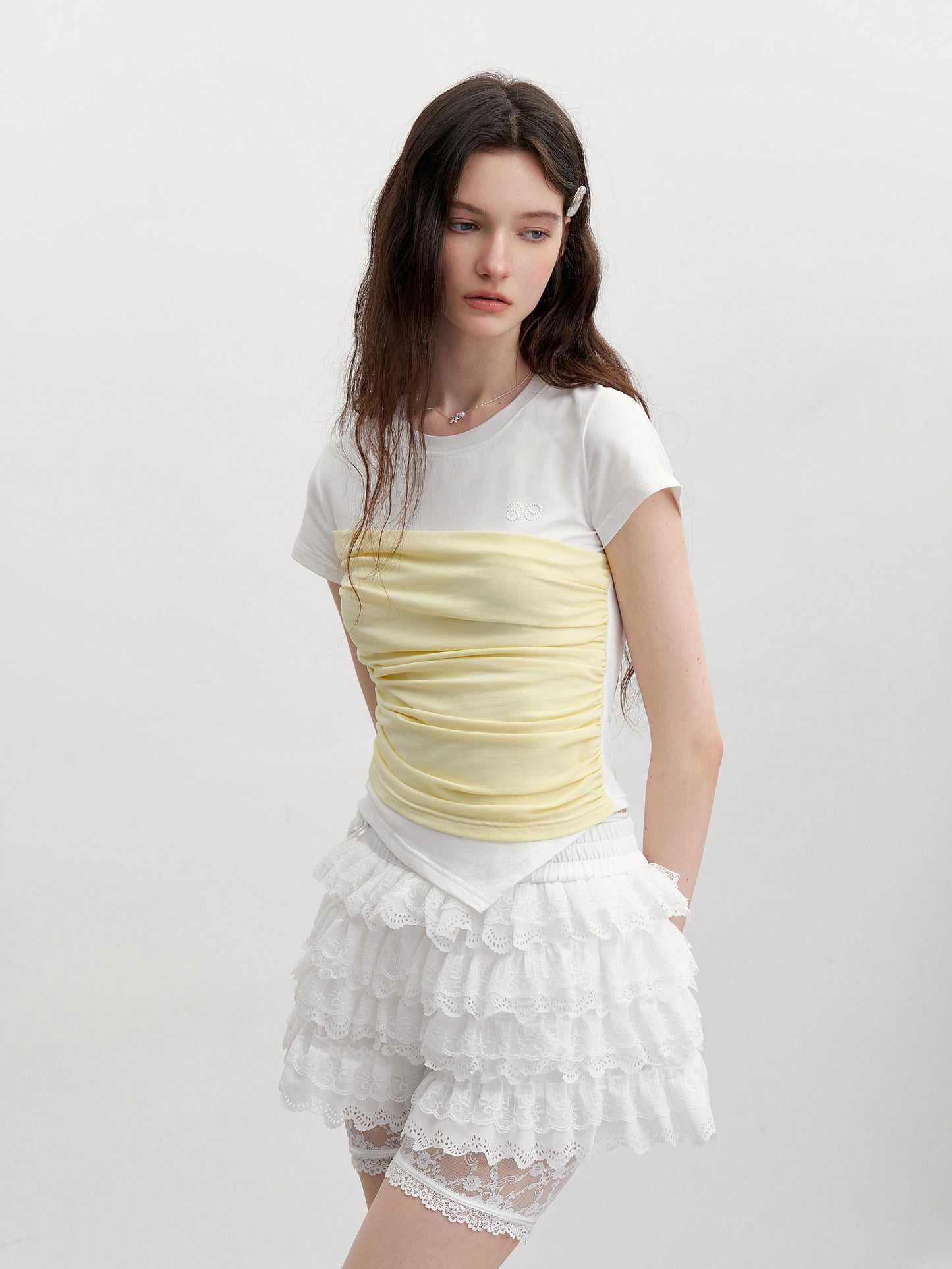 Ruched Tube Top Detail Faux-Layered T-Shirt