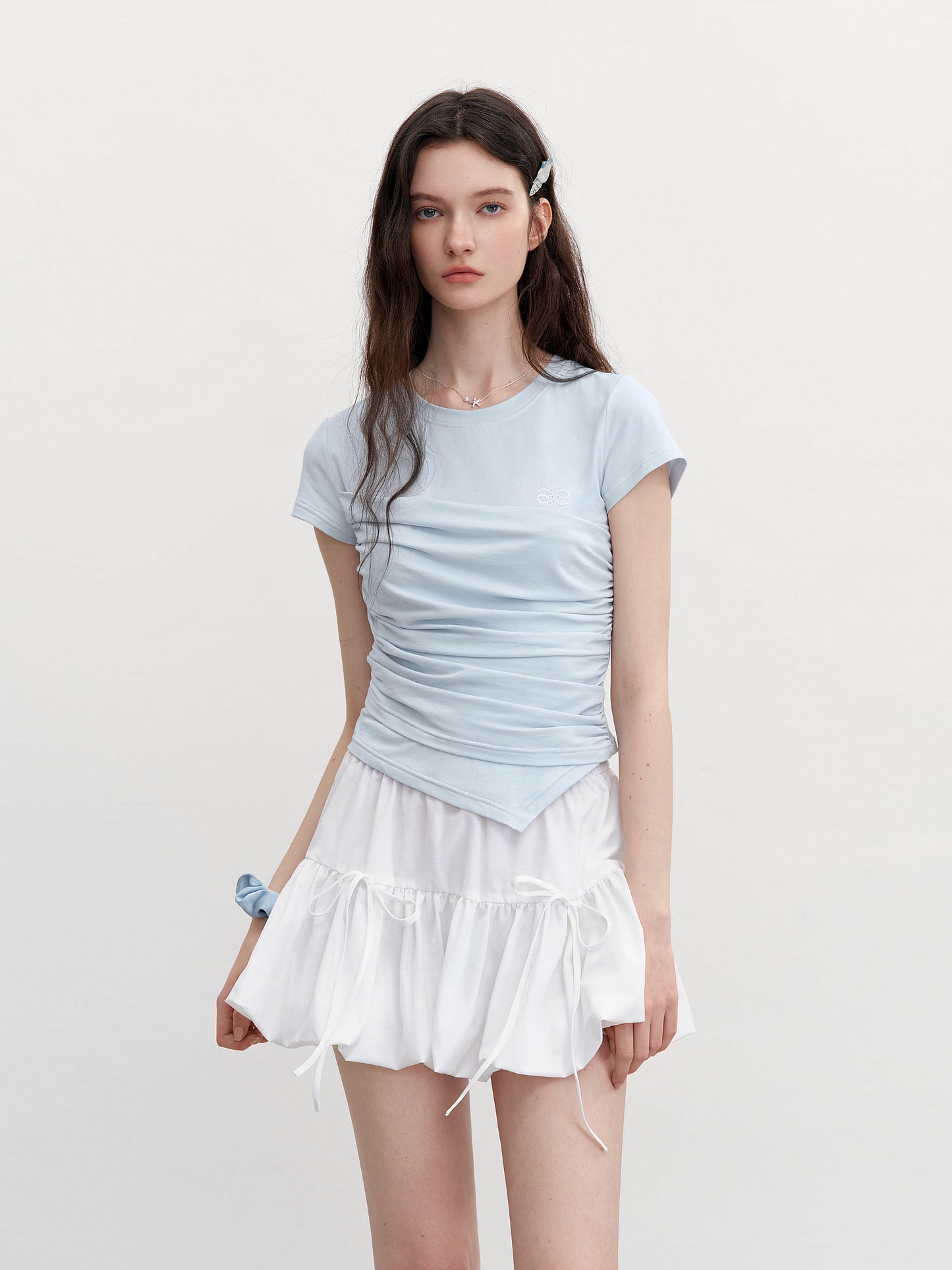 Ruched Tube Top Detail Faux-Layered T-Shirt