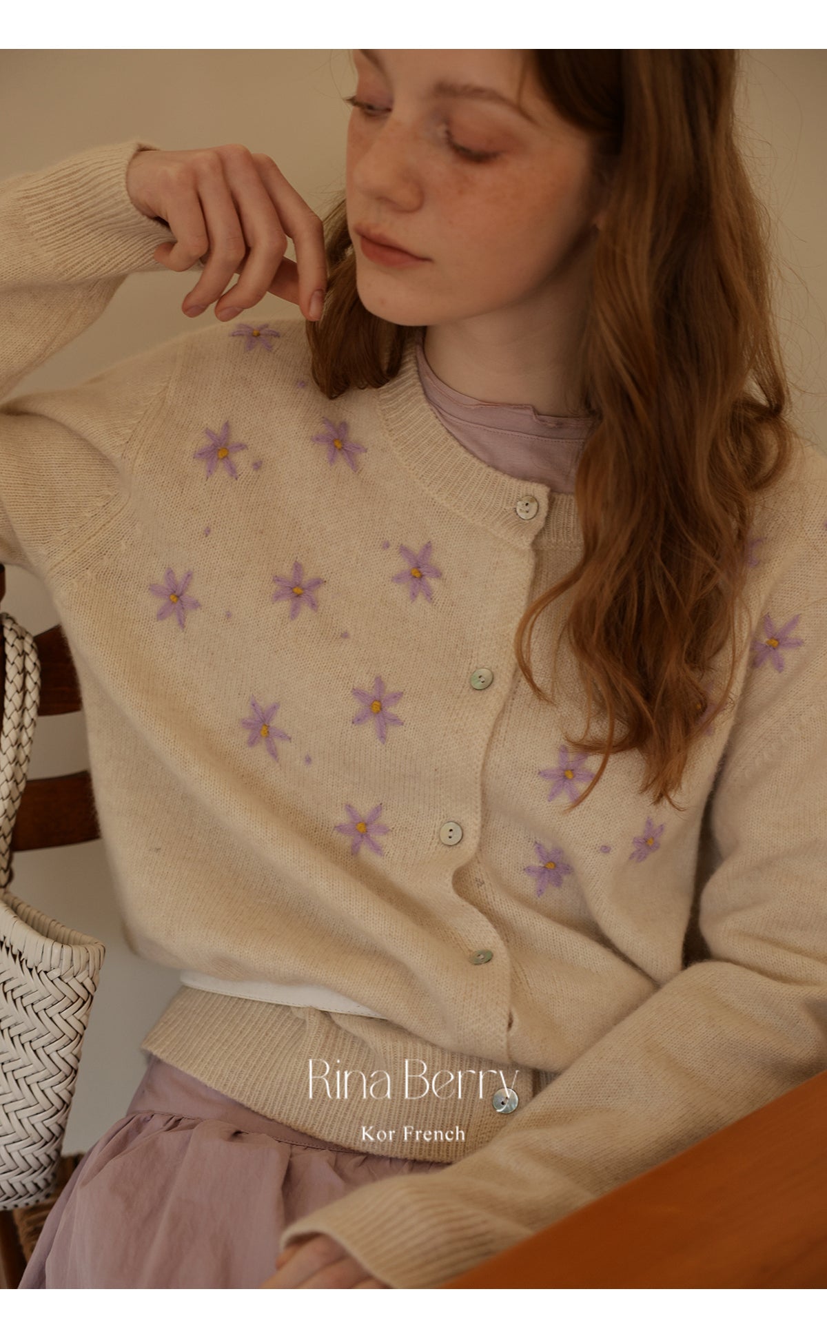 Wool Blend Cardigan With Floral Embroidery