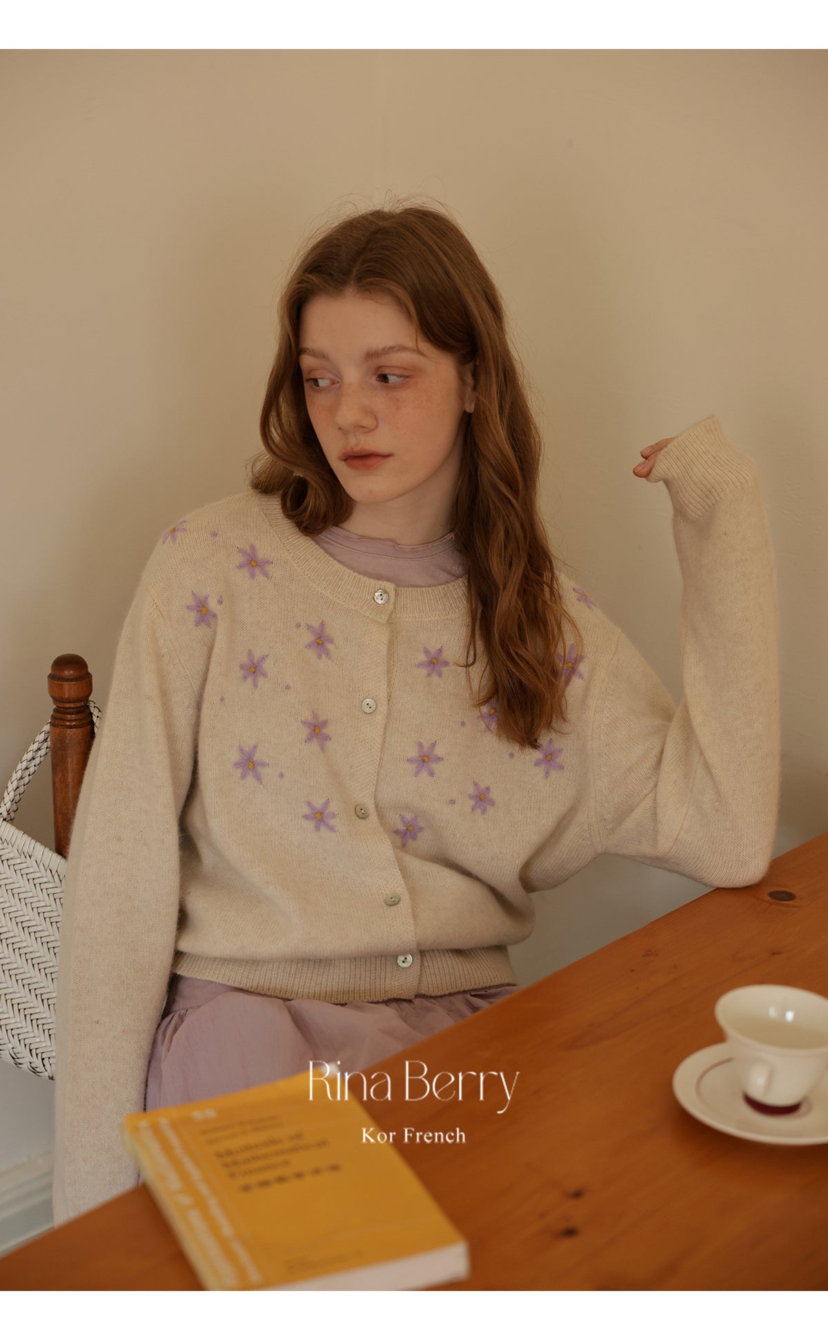 Wool Blend Cardigan With Floral Embroidery