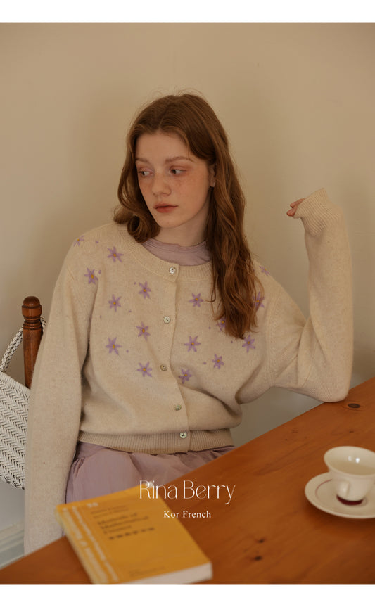 Wool Blend Cardigan With Floral Embroidery