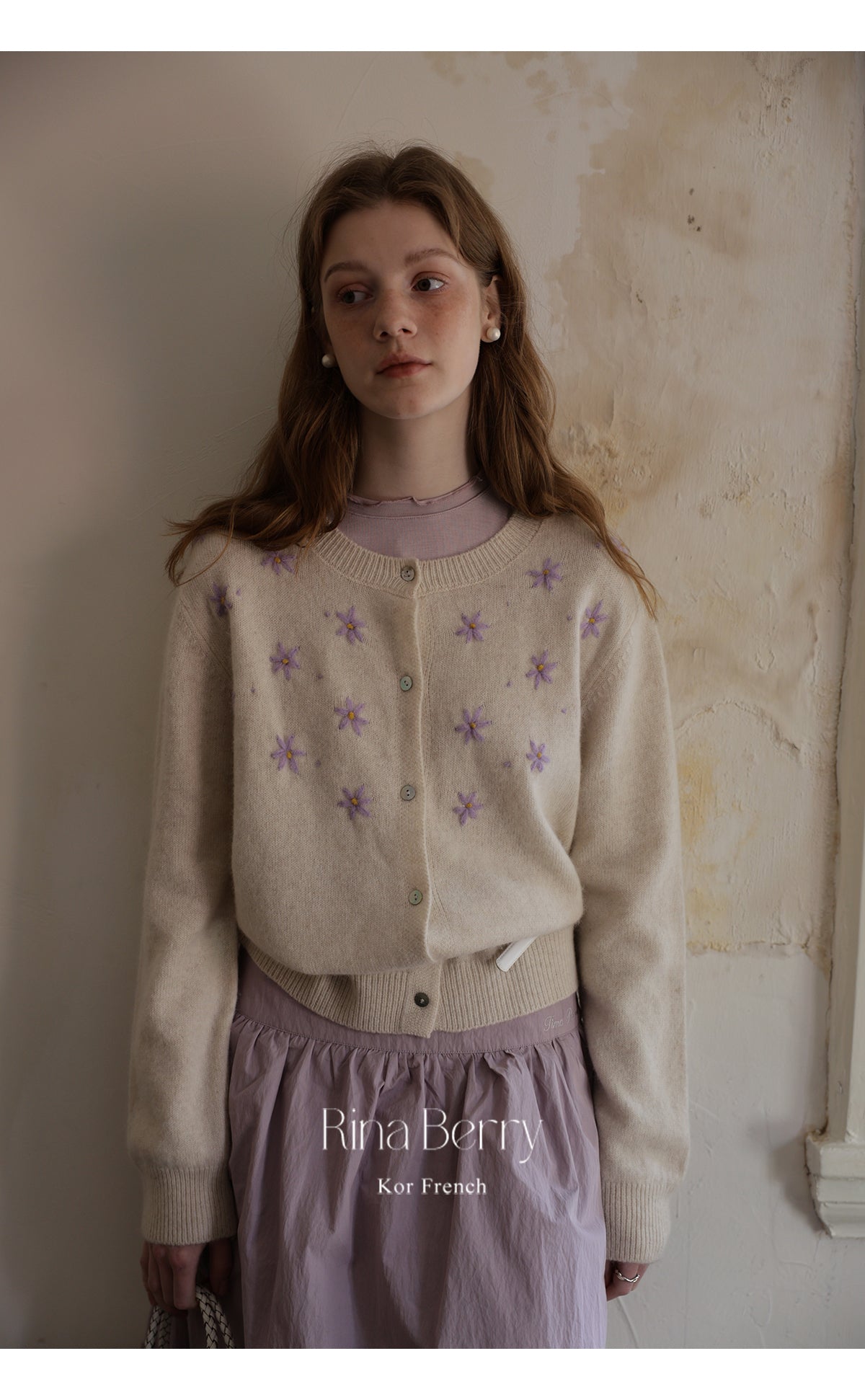 Wool Blend Cardigan With Floral Embroidery