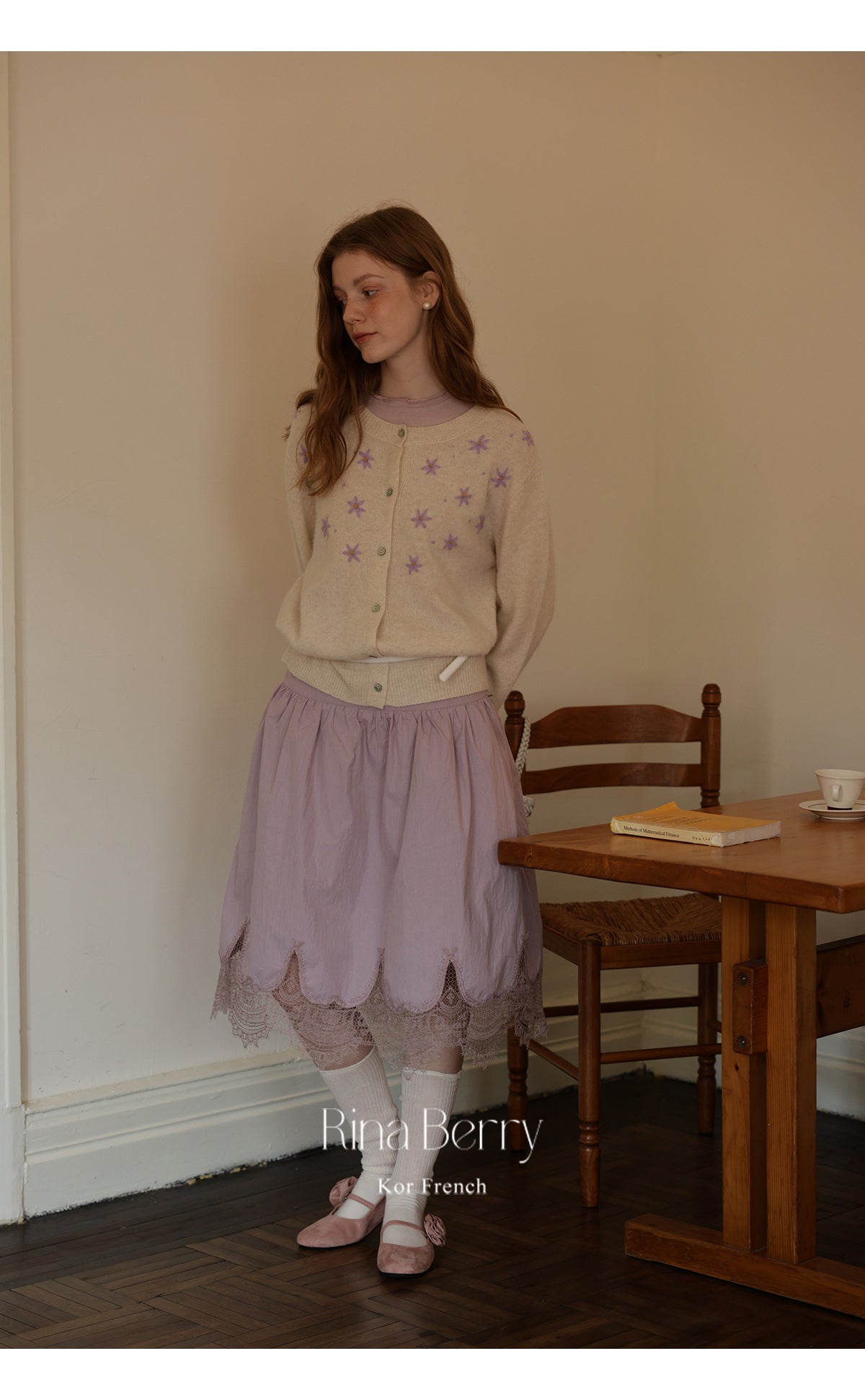 Wool Blend Cardigan With Floral Embroidery