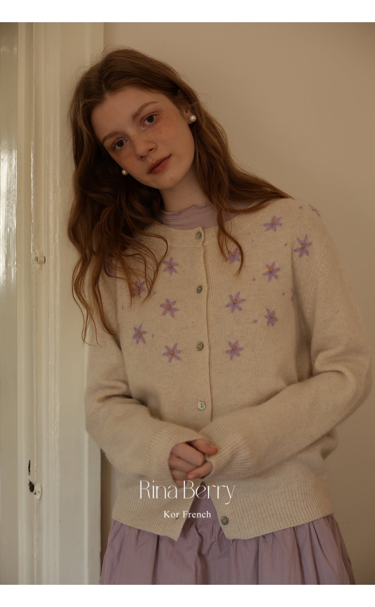 Wool Blend Cardigan With Floral Embroidery