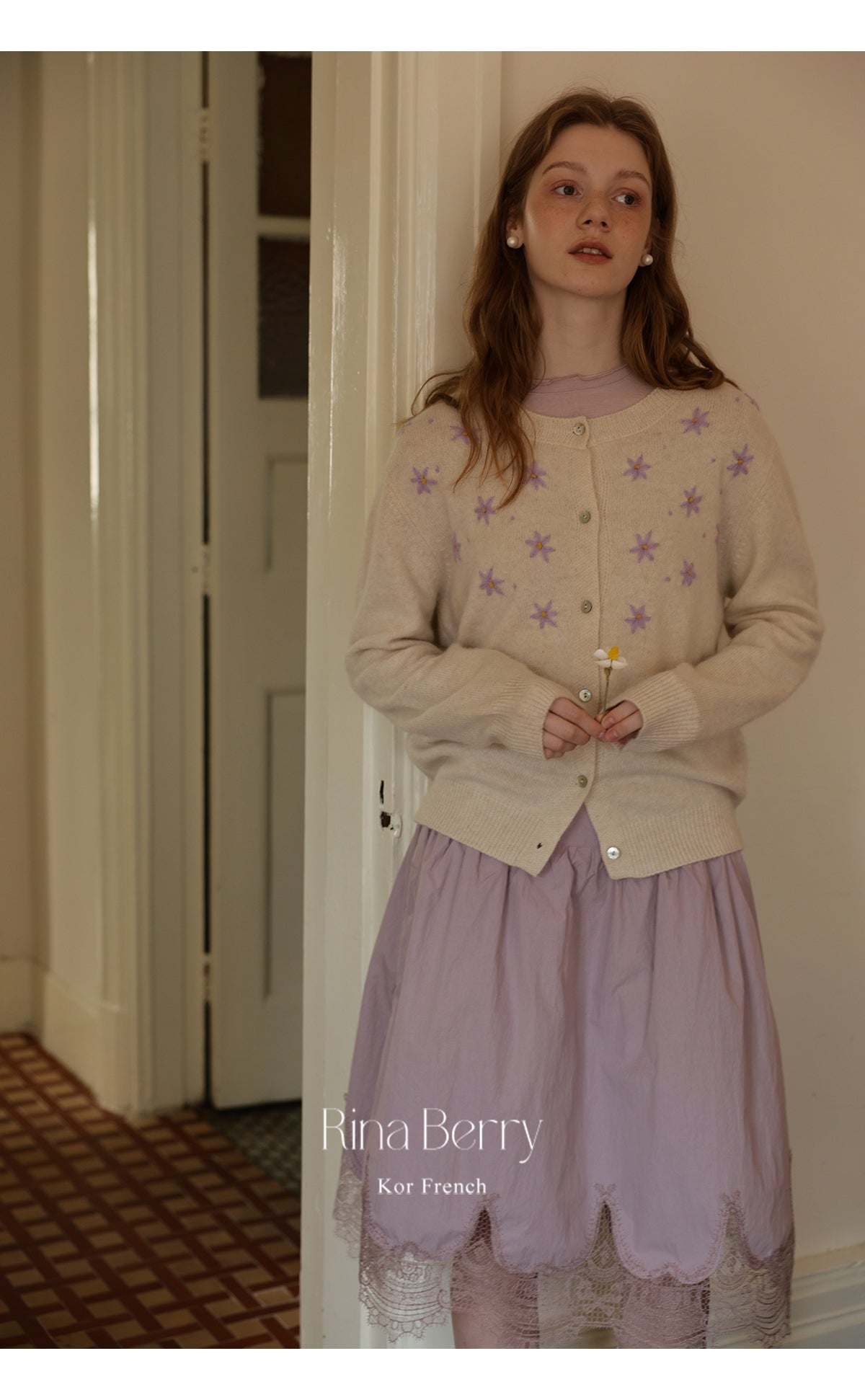 Wool Blend Cardigan With Floral Embroidery