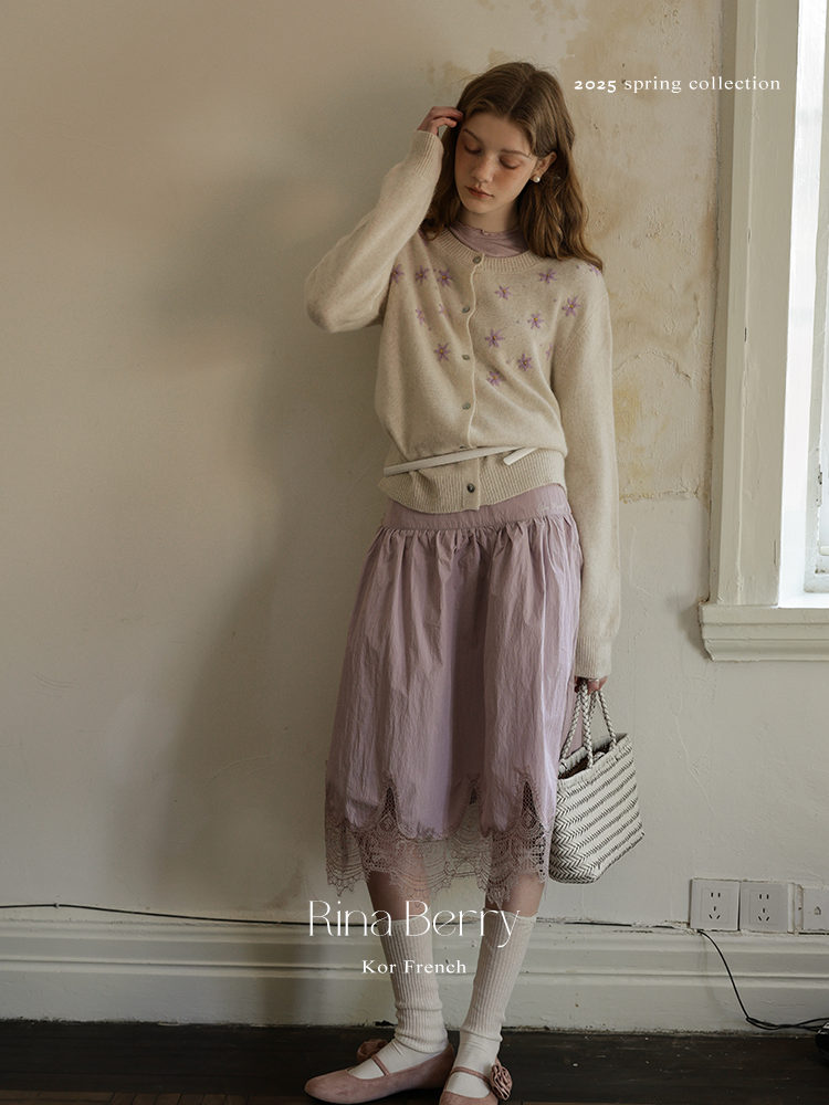 Wool Blend Cardigan With Floral Embroidery