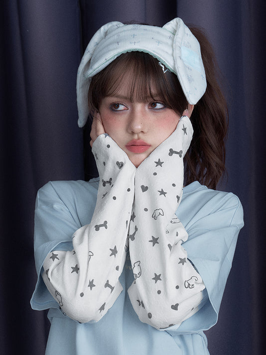 Puppy Party Print T-Shirt With Double Sleeves