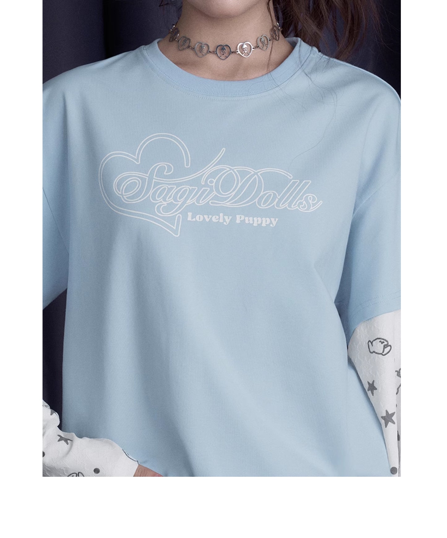 Puppy Party Print T-Shirt With Double Sleeves