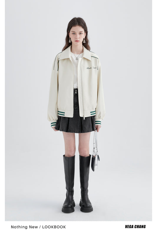 Embroidered Faux Leather Bomber Jacket