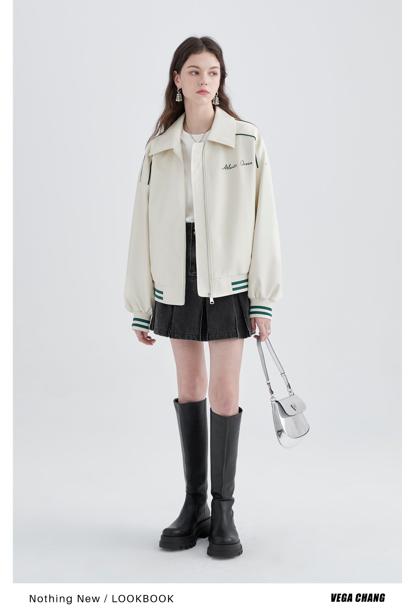 Embroidered Faux Leather Bomber Jacket