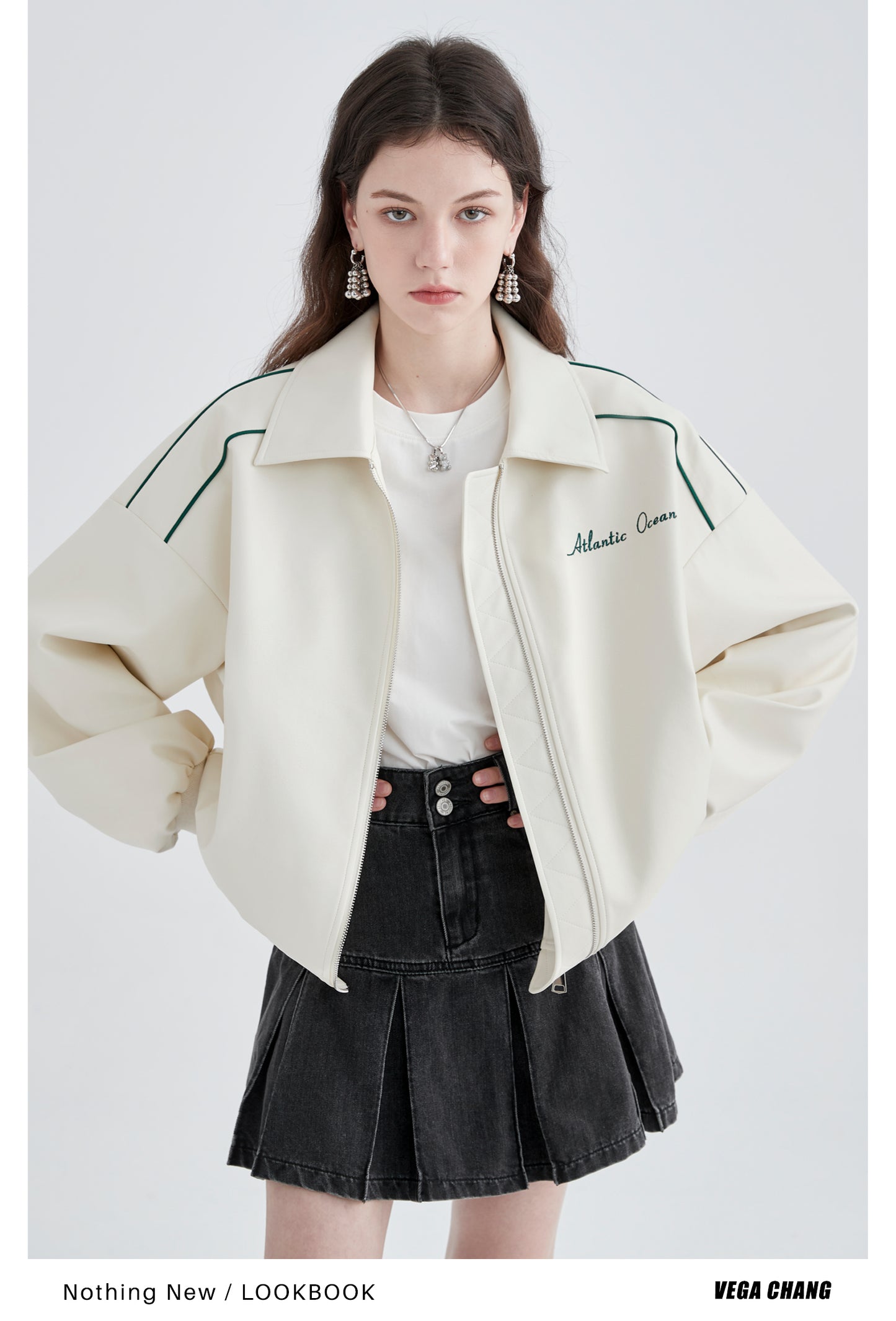 Embroidered Faux Leather Bomber Jacket