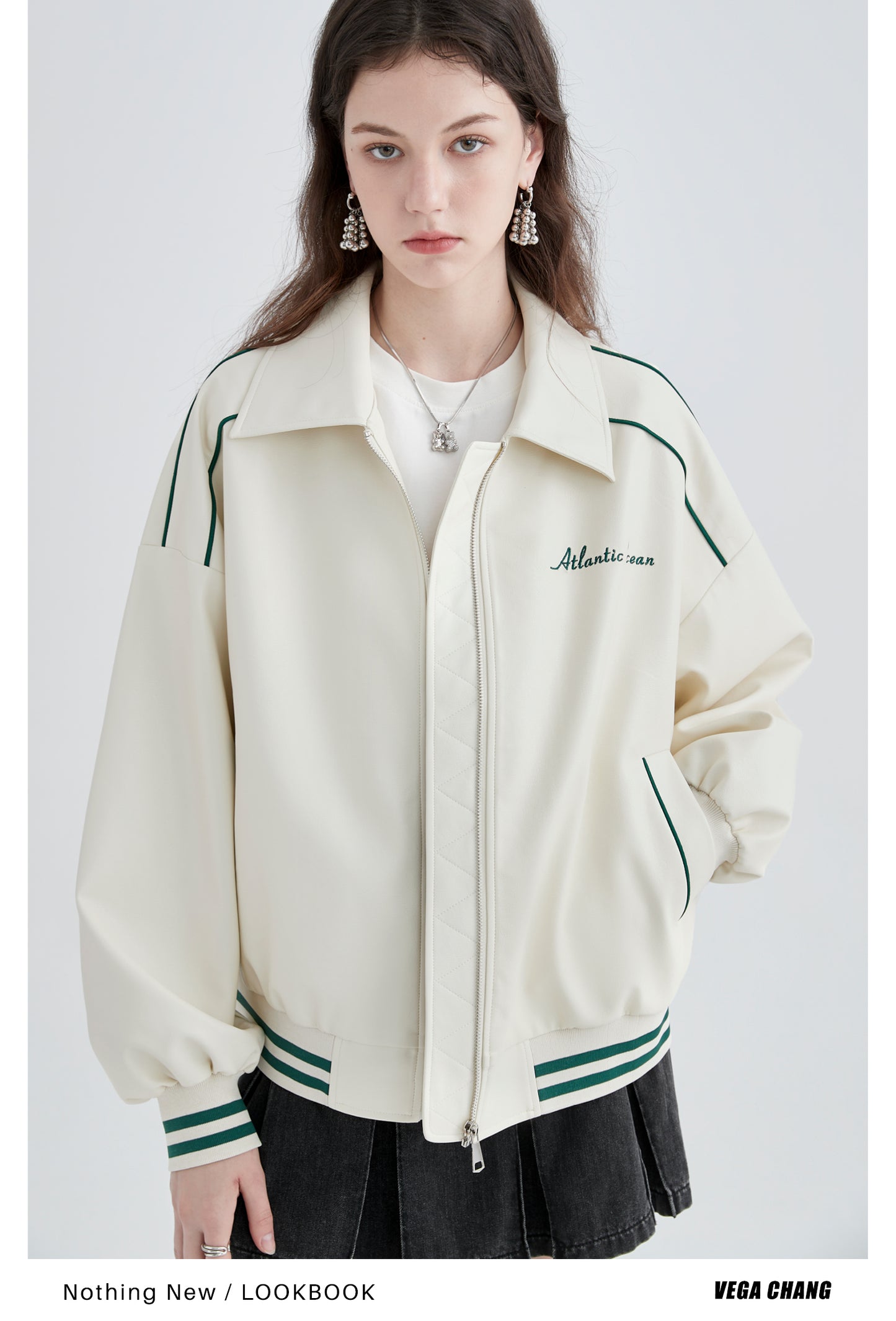 Embroidered Faux Leather Bomber Jacket