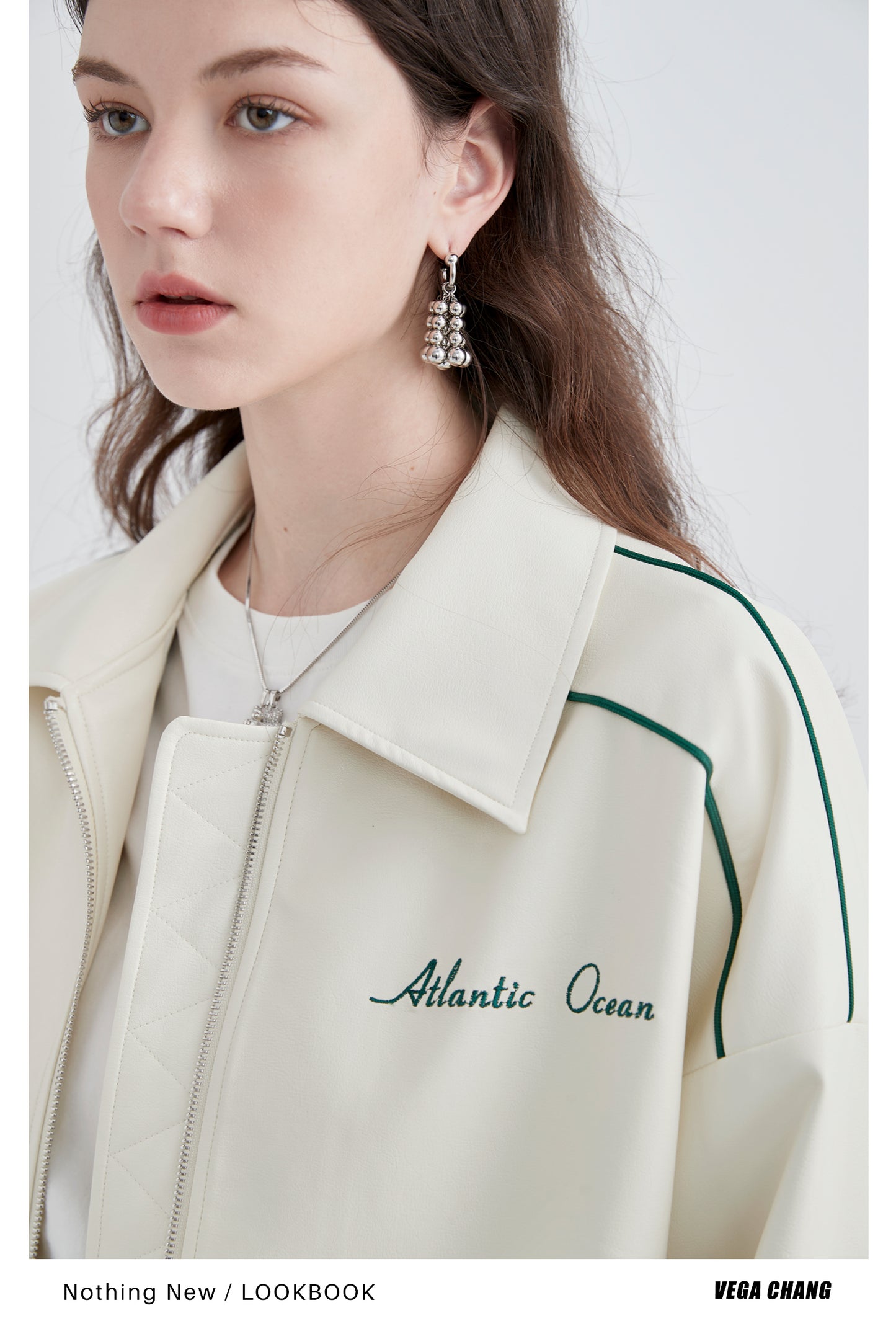 Embroidered Faux Leather Bomber Jacket