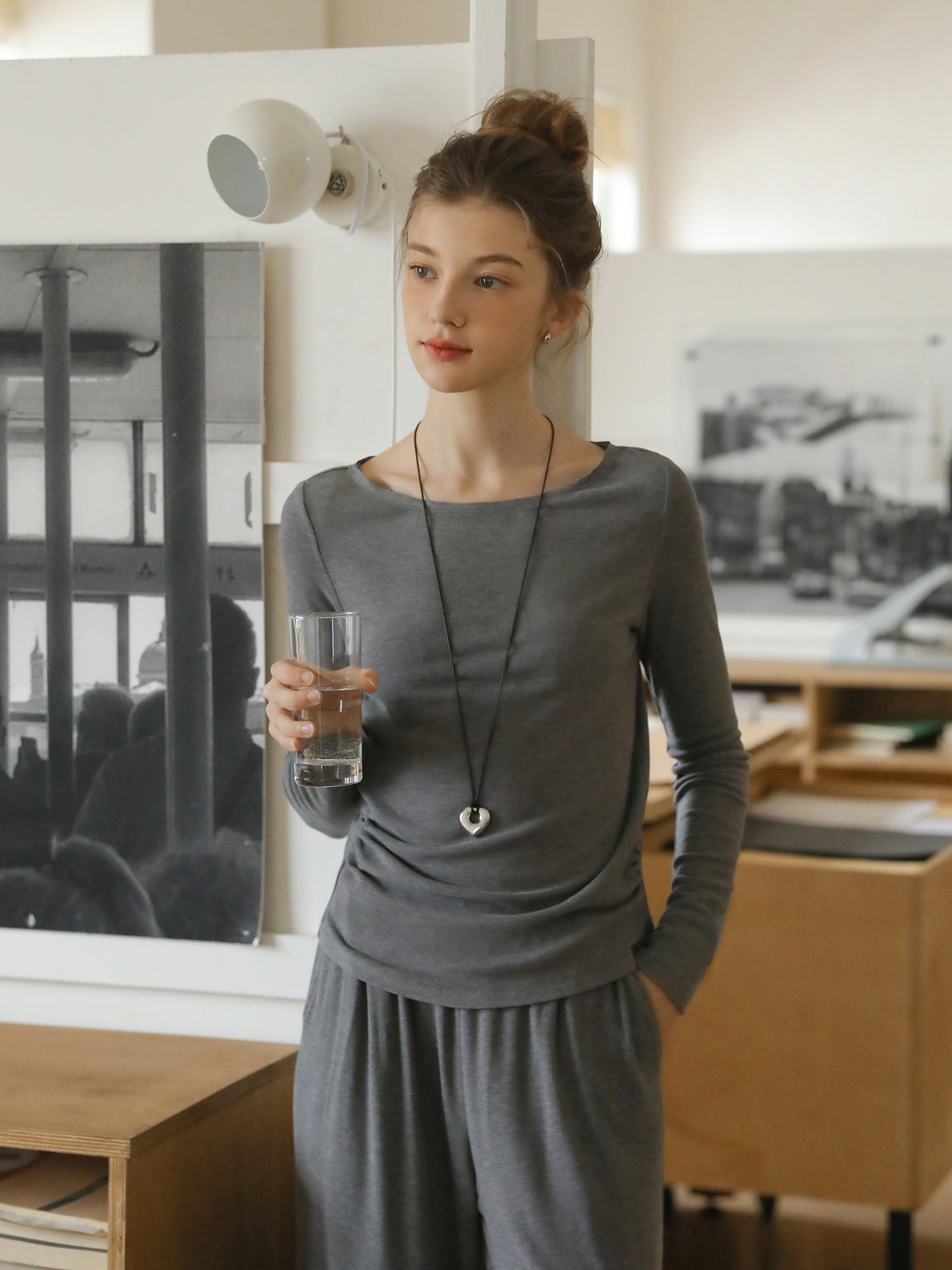 Draped Wide-Neck Top & Wide-Leg Pants