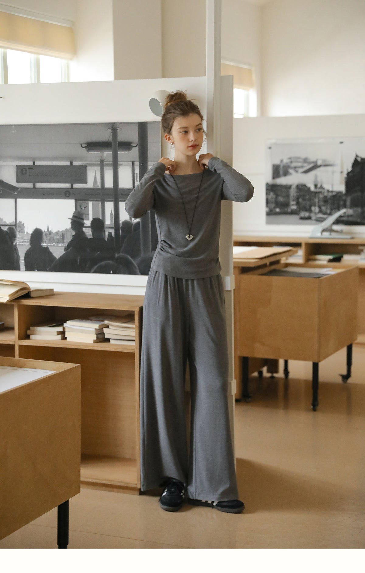 Draped Wide-Neck Top & Wide-Leg Pants