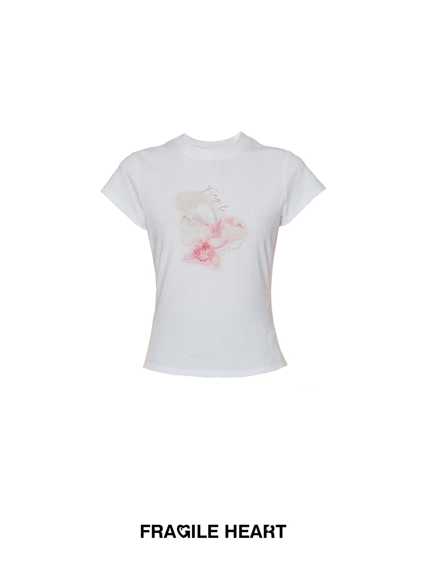 Pearl-Beaded Flower Print Crew Neck T-Shirt