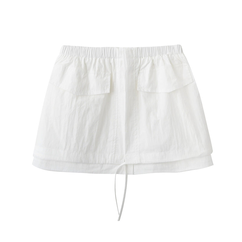 Nylon-Cotton Blend Double-Layered Mini Skirt