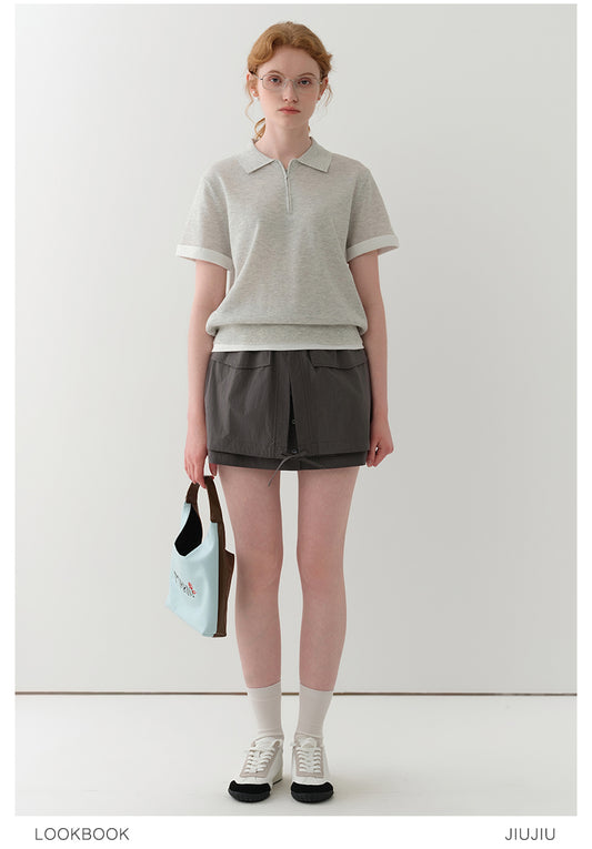 Nylon-Cotton Blend Double-Layered Mini Skirt