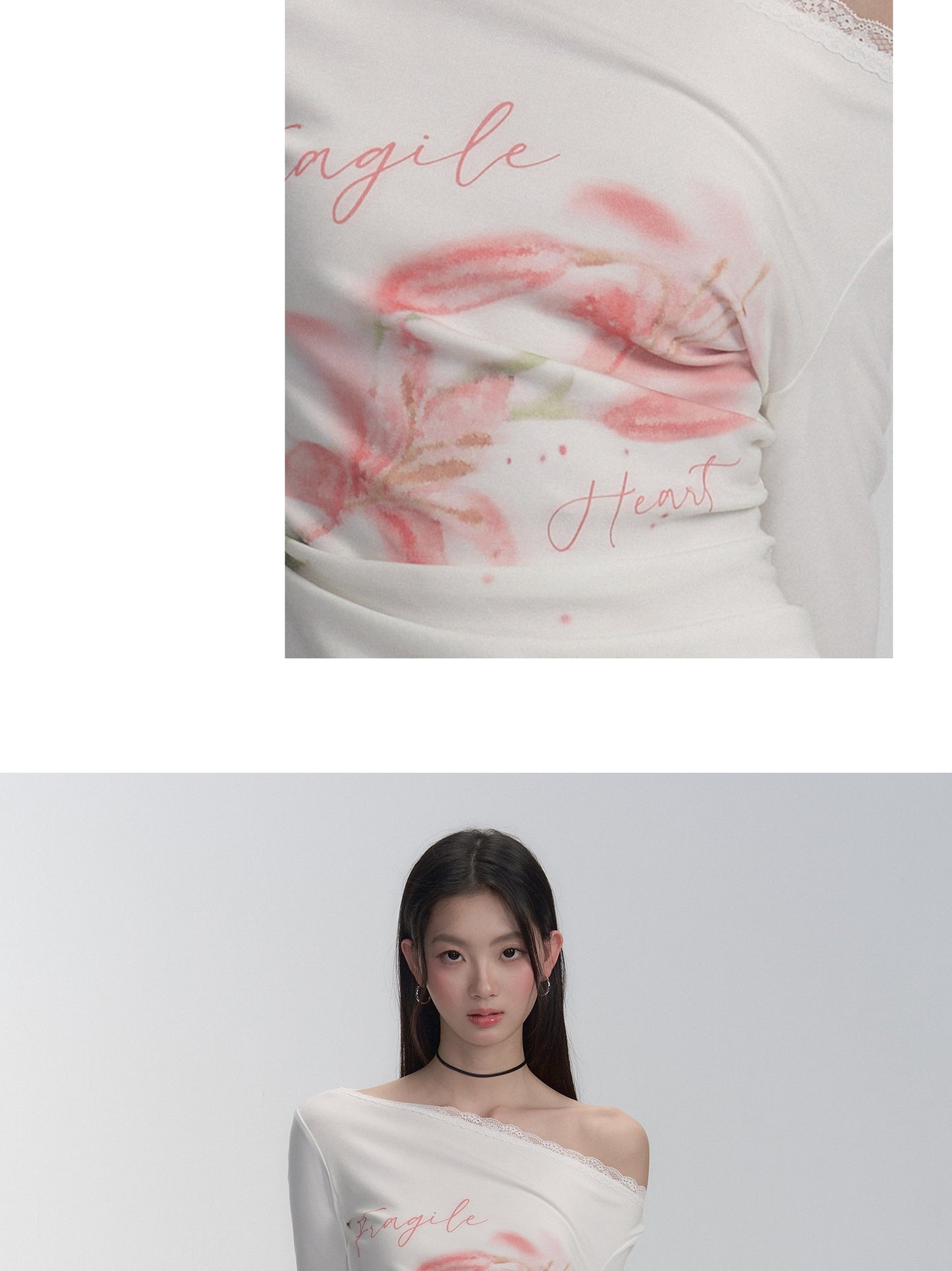 Two-Way Shoulder Watercolor Flower T-Shirt