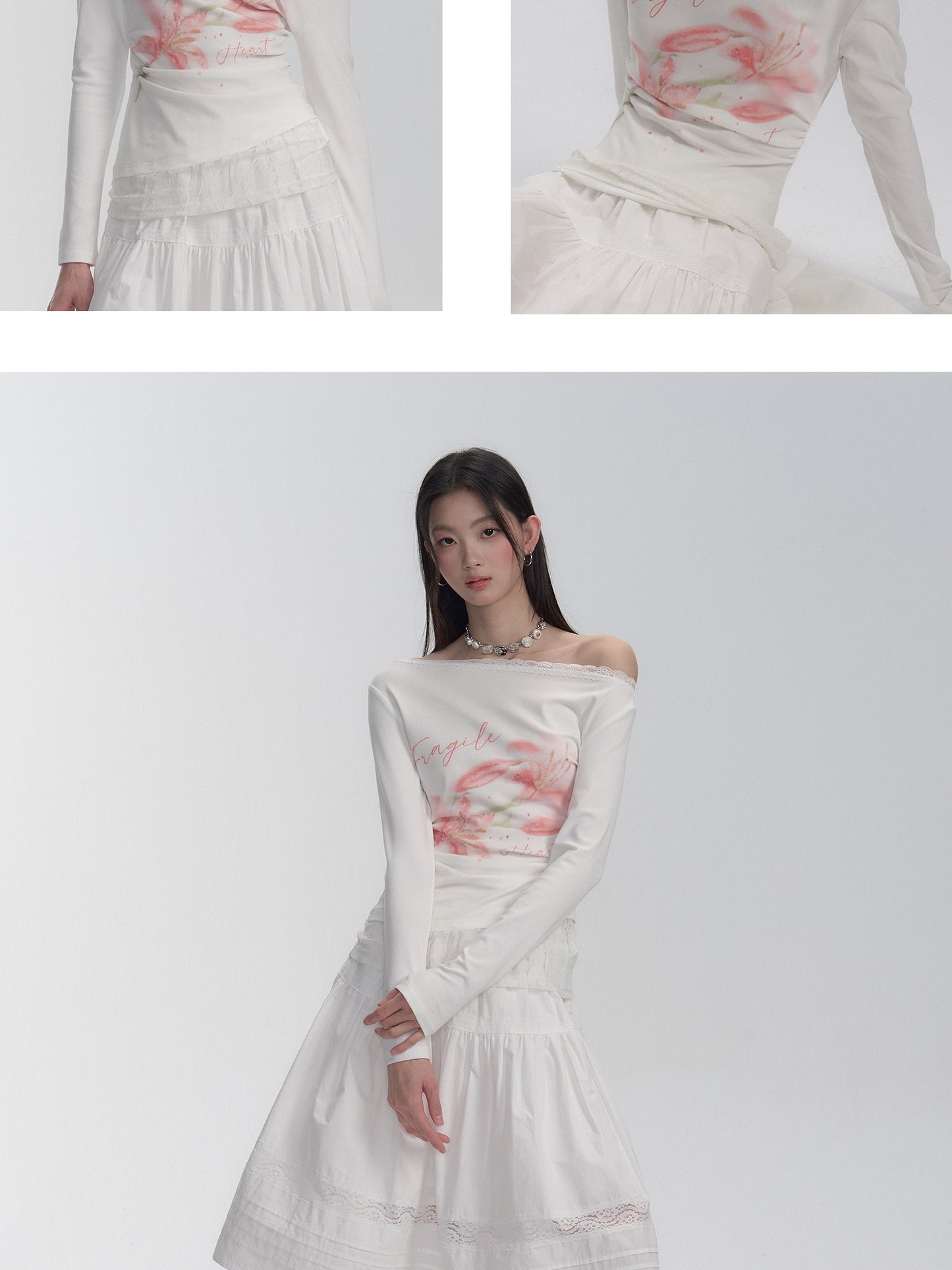 Two-Way Shoulder Watercolor Flower T-Shirt