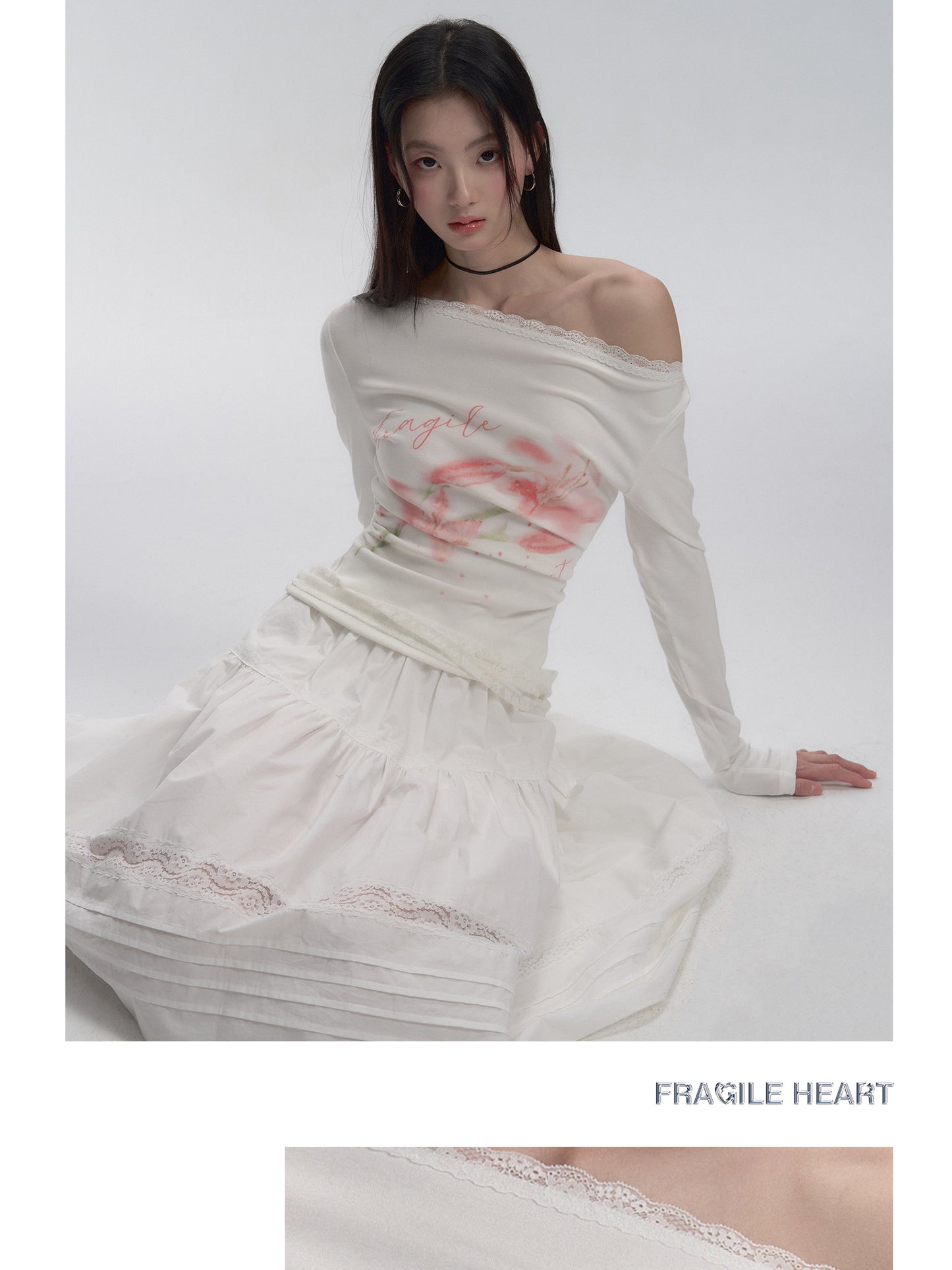 Two-Way Shoulder Watercolor Flower T-Shirt