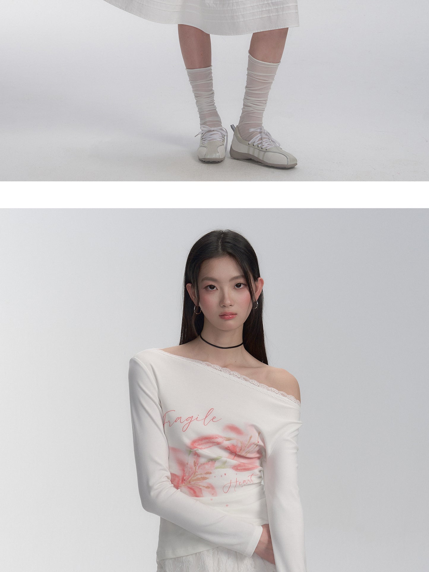 Two-Way Shoulder Watercolor Flower T-Shirt