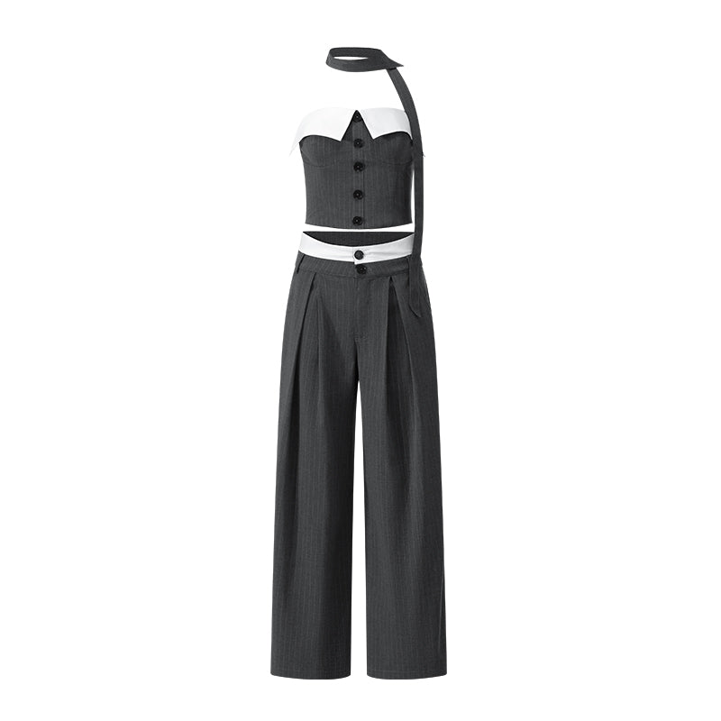 Cropped Tube Top & Pleated Wide-Leg Trousers Set