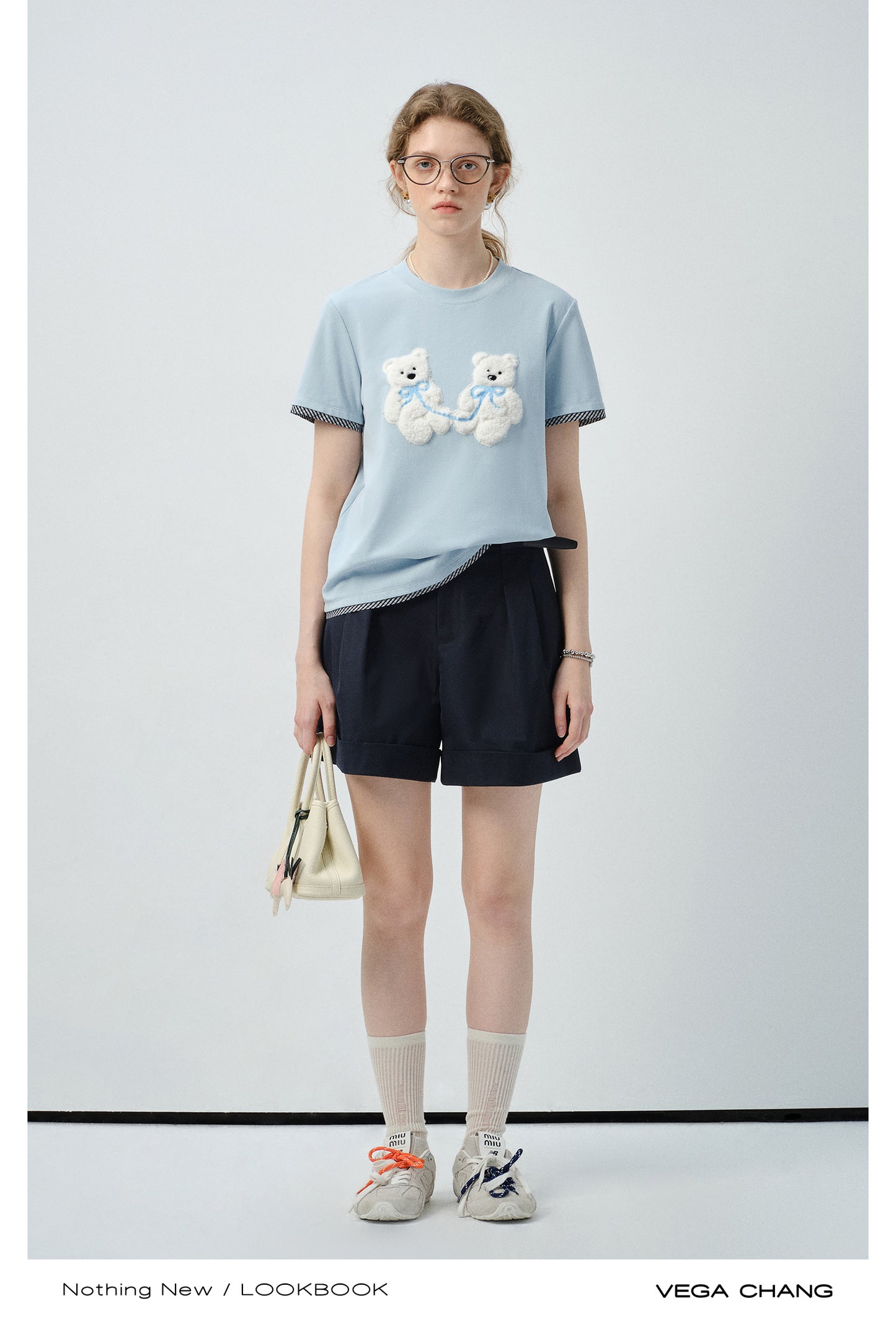 Plush Teddy Appliqué T-Shirt With Plaid Trim