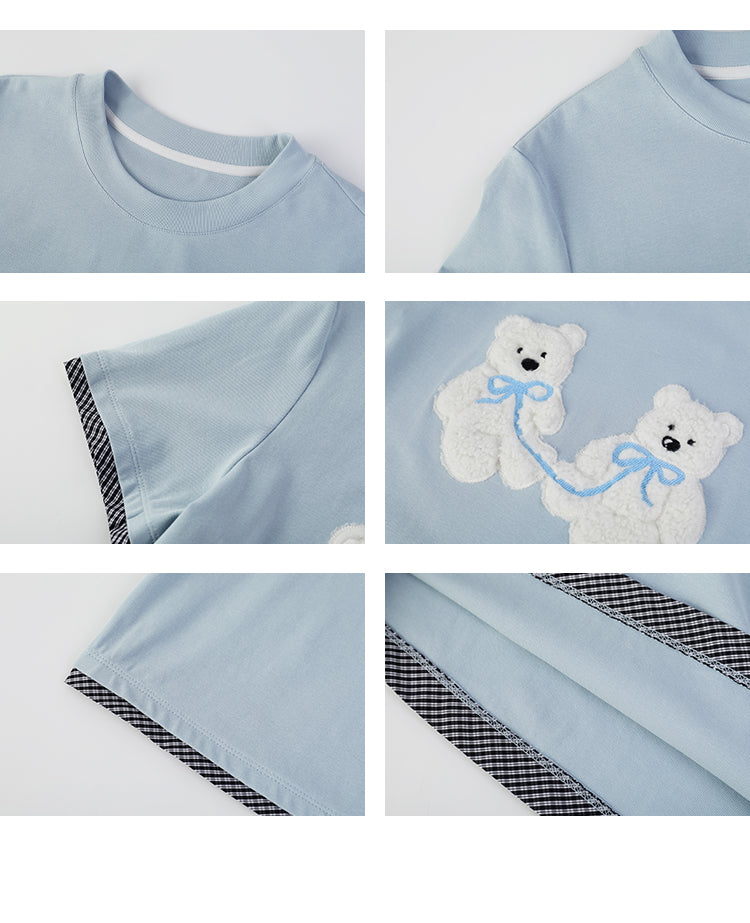 Plush Teddy Appliqué T-Shirt With Plaid Trim